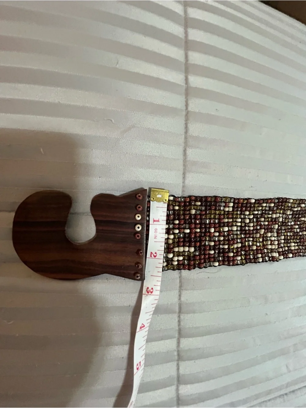 Beaded Stretch Waist Belt with Wood Buckle - Brown/stretchy